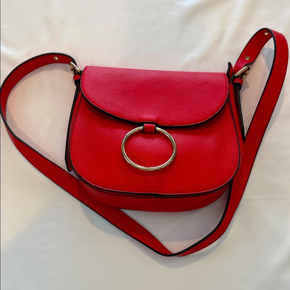Bass Red Crossbody Bag with Silver Ring Accent